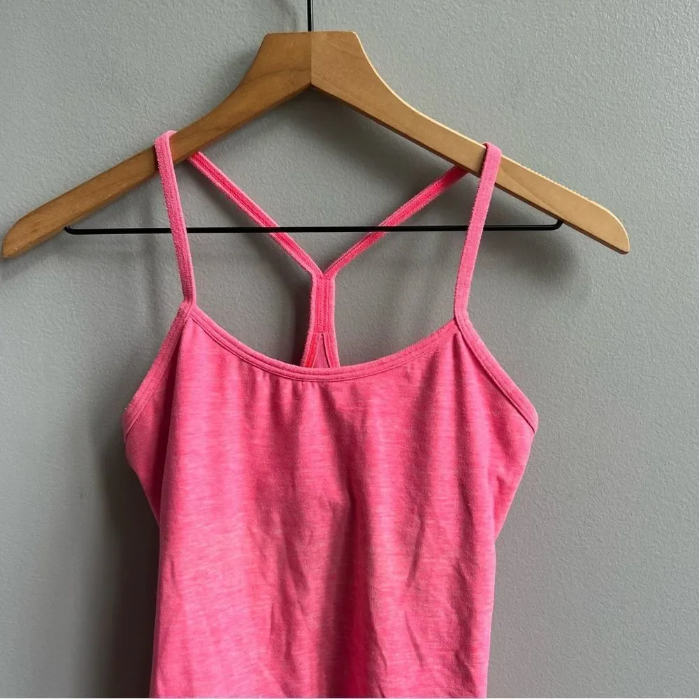 Lululemon Power Y Luon Heathered Neon Pink Tank Size 6